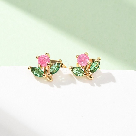 Brass Micro Pave Cubic Zirconia Stud Earrings for Women KK-CBACC01-05G-1