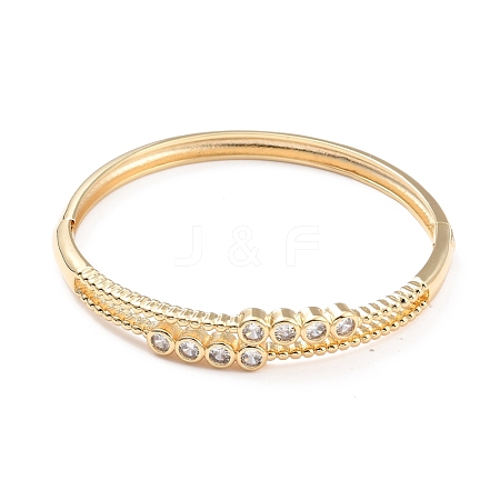 Clear Cubic Zirconia Flat Round Hinged Bangle BJEW-A123-24G-1