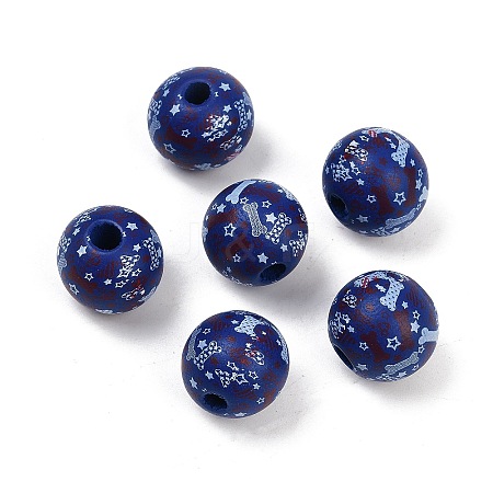 Independence Day Theme Wood European Beads WOOD-Z005-01C-01-1