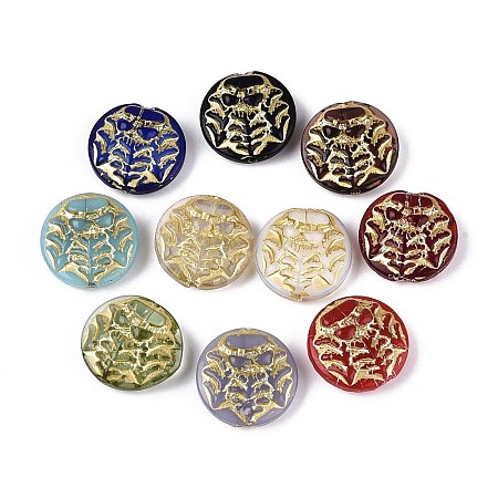 Flat Round with Tree Glass Beads GLAA-T025-71M-1