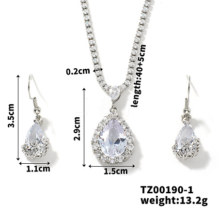 Brass Rhinestone Teardrop Dangle Earrings & Pendant Necklaces Sets for Women AT5117-1-1