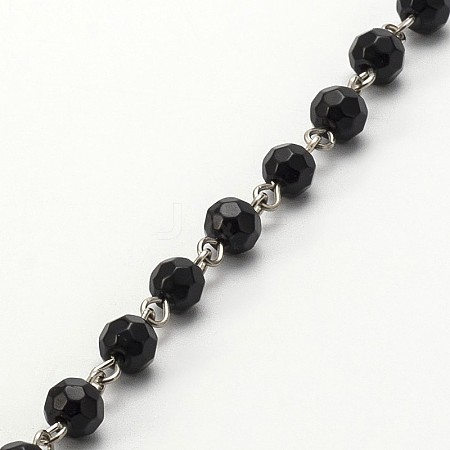 Handmade Faceted Round Glass Beads Chains for Necklaces Bracelets Making AJEW-JB00084-02-1