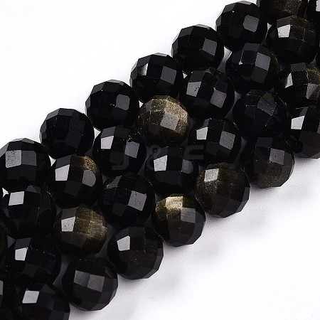 Natural Golden Sheen Obsidian Beads Strands G-S345-10mm-20-1