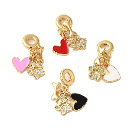 Rack Plating Brass Micro Pave Clear Cubic Zirconia European Dangle Charms KK-P279-30G-1