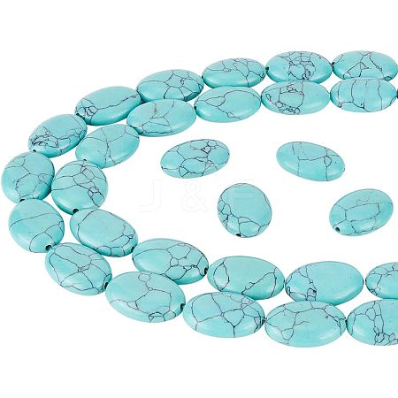  2 Strands Flat Oval Synthetic Turquoise Stone Beads Strands TURQ-NB0001-10-1