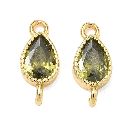 Brass Pave Cubic Zirconia Teardrop Connector Charms KK-P348-09G-02-1