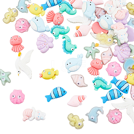 56Pcs 14 Styles Ocean ThemeOpaque Resin Cabochons CRES-HY0001-02-1