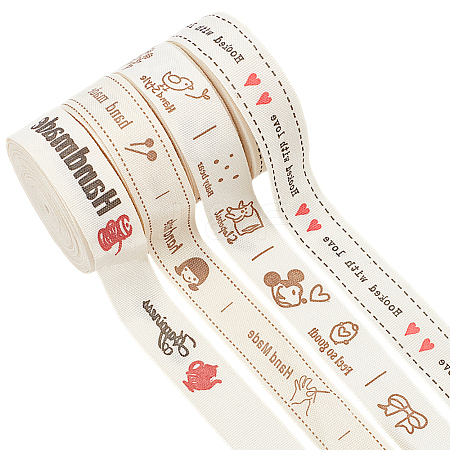 4 Rolls 4 Styles Cotton Handmade Printed Ribbon OCOR-NB0002-08-1