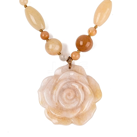 Natural Topaz Jade Flower Pendant Necklaces NJEW-N064-08D-1