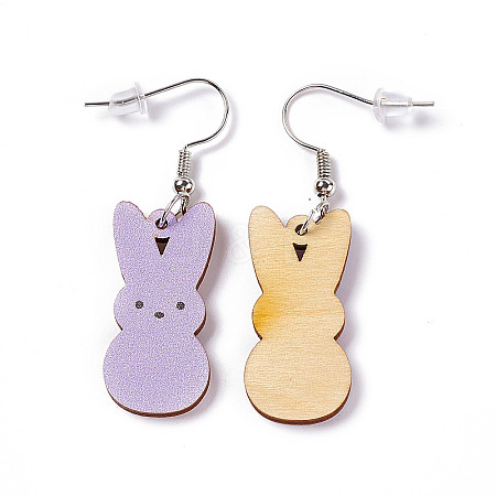 Rabbit Wooden Dangle Earrings LS-EJEW-D189-01F-1