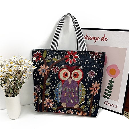 Cartoon Owl Pattern Canvas Women's Tote Bags PW-WG2D758-03-1