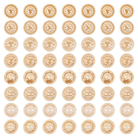 200Pcs 8 Styles Wood Buttons BUTT-TA0001-34-1