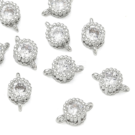 SHEGRACE Brass Pave Clear Cubic Zirconia Flat Round Connector Charms XGRQ3D158-499P-1