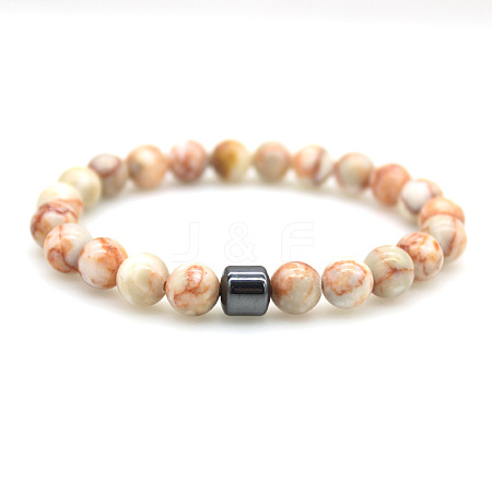 Natural Netstone Round Beaded Stretch Bracelets for Men Women FS-WG77712-12-1