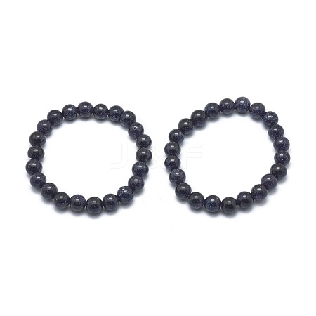 Synthetic Blue Goldstone Beads Stretch Bracelets BJEW-G617-01B-02-1