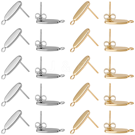 40Pcs 2 Colors 201 Stainless Steel Oval Stud Earring Findings STAS-SC0021-23-1