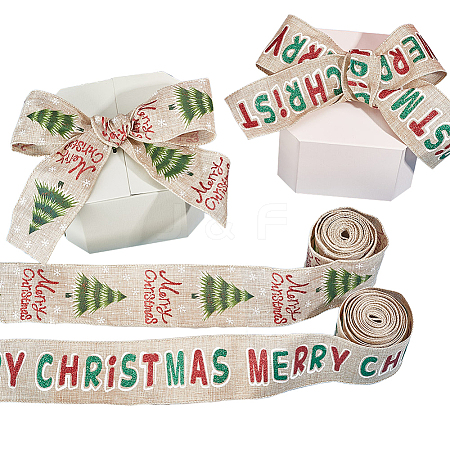 Gorgecraft 2 Rolls 2 Styles Christmas Printed Linen Ribbon OCOR-GF0002-72-1