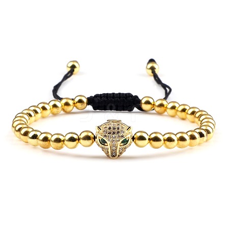 Adjustable Sweet and Cool Couples Brass Micro Pave Cubic Zirconia Leopard Braided Bead Bracelets for Women LY5940-3-1