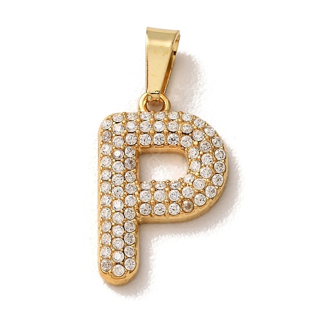 304 Stainless Steel Micro Pave Clear Cubic Zirconia Pendants CU-CBA703A-05G-P-1