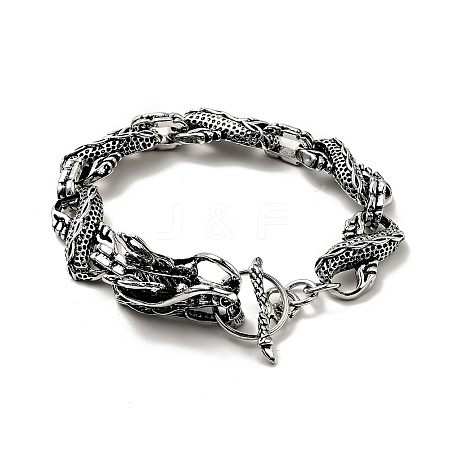 Men's Alloy Infinity Link Chain Bracelet with Dragon Head Clasp BJEW-A129-06AS-1