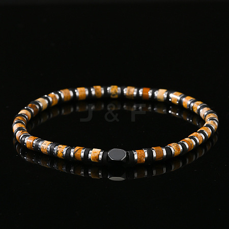 Natural Picture Jasper & Synthetic Non-magnetic Hematite Beads Stretch Bracelets for Men NY6374-1