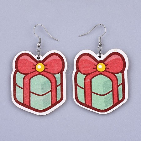 Christmas Printed Basswood Dangle Earring EJEW-JE03154-09-1