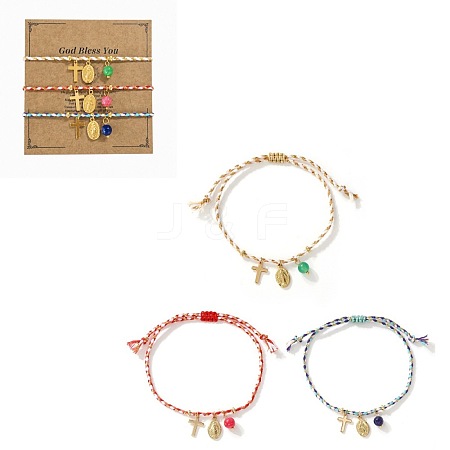 3Pcs 3 Colors Bohemian Brass Religon Cross Virgin Charm Bracelet Sets DS9557-3-1
