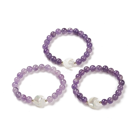 Natural Amethyst & Synthetic Hematite Stretch Bracelet BJEW-M236-01B-1