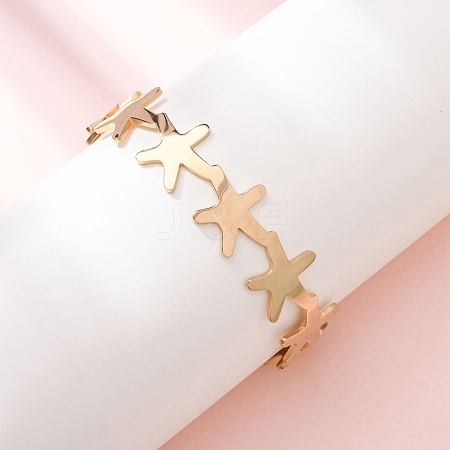 Starfish 304 Stainless Steel Cuff Bangles for Women BJEW-Z176-01G-1
