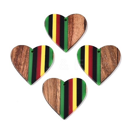 Jamaican Colour Epoxy Resin & Walnut Wood Pendants RESI-N039-122V-1