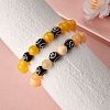 Natural Yellow Jade Round Beaded Stretch Bracelet BJEW-SW00077-01-6