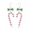 Glass Beaded Christmas Candy Cane with Bowknot Dangle Earrings EJEW-TA00080-3