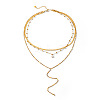304 Stainless Steel Pave Clear Cubic Zirconia Teardrop Long Tassel Pendant 3 Layer Chain Necklaces for Women WGE5E69-01-5