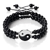 Black and White Yin Yang Non-Magnetic Synthetic Hematite Braided Bracelets NA9786-2-1