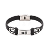 201 Stainless Steel Rectangle Link Bracelet with PU Leather Cord for Men Women BJEW-G649-07P-03-1