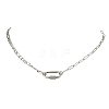 304 Stainless Steel Oval Lock Clasps Pendant Figaro Chain Necklaces for Women NJEW-JN06169-02-4