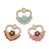 Natural Ruby & Dyed Magnesite & Red Jasper Faceted Round Beaded Copper Wire Wrapped Pendants PALLOY-MZ01400-1