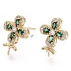 Brass Micro Pave Green Cubic Zirconia Stud Earring Findings KK-T056-27G-NF-3