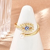 Evil Eye Brass Micro Pave Clear Cubic Zirconia Open Cuff Rings for Women. with ABS Plastic Imitation Pearl and Enamel RJEW-G343-20G-2