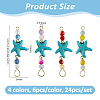 24Pcs 4 Colors Summer Beach Dyed Synthetic Turquoise Starfish & Natural Mixed Stone Faceted Round Beaded Connector Charms PALLOY-FH00160-2