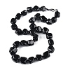Natural Dyed & Heated Black Agate Nuggets Beaded Necklaces for Women Men NJEW-K388-01P-4