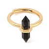 Double Pointed Hexagonal Prism Natural Obsidian Adjustable Rings for Women RJEW-G327-01G-06-2