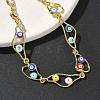 Brass Enamel Flat Round Evil Eye Link Chain Bracelets for Women BJEW-G764-01G-02-3