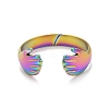 Ion Plating(IP) Rainbow Color 304 Stainless Steel Double Hand Hug Open Cuff Ring for Women RJEW-C025-08A-M-2