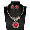 Flat Round Alloy with Synthetic Turquoise Pendant Necklaces & Dangle Earrings Sets FS-WG19C15-01-1