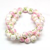 Handmade Flower Printed Porcelain Ceramic Beads Strands PORC-M007-10mm-07-2