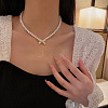 Metal Bowknot Plastic Imitation Pearl Round Beaded Pendant Necklaces for Women WGC8EC3-01-3