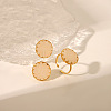 Flat Round Natural Rose Quartz Cuff Ring & Stud Earrings Sets MO9107-1-1