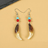 Natural Gemstone Wolf Tooth Shape Dangle Earrings with Real Tibetan Mastiff Dog Tooth FX9729-5-1