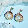 Chakra Copper Wire Wrapped Gemstone Stud Earring EJEW-TA00483-2